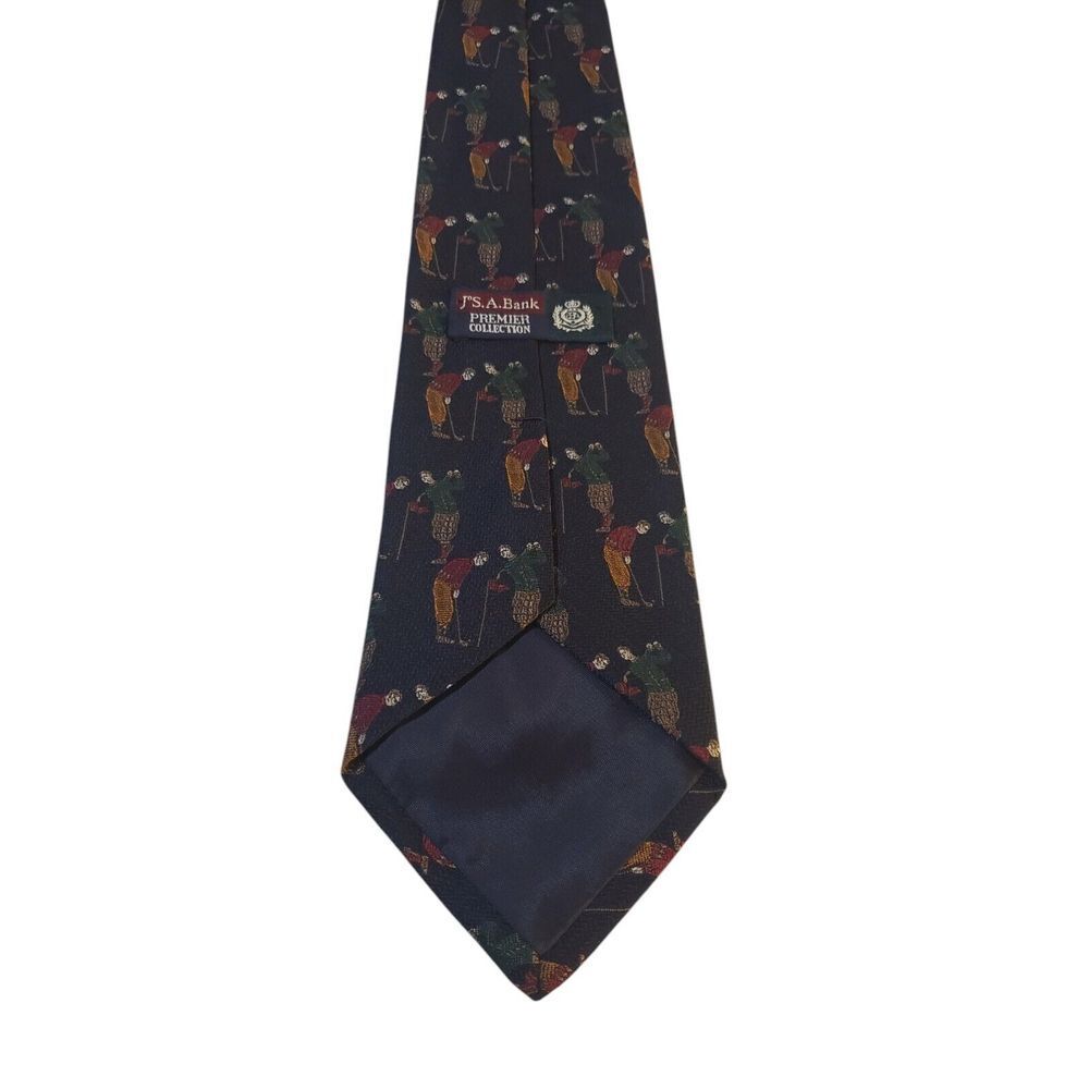 Vintage Jos A Bank Premier Collection Mens Tie Necktie Novelty Blue with Golfers - Picture 4 of 13